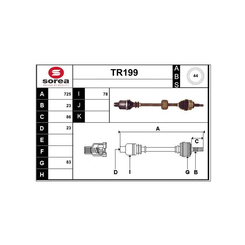 Cardan Arbre de Transmission Avant Droit Pour Renault Clio II Kangoo Thalia