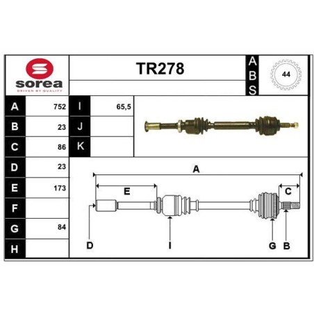 Cardan Arbre de Transmission Avant Droit Pour Renault Megane I 7700106265