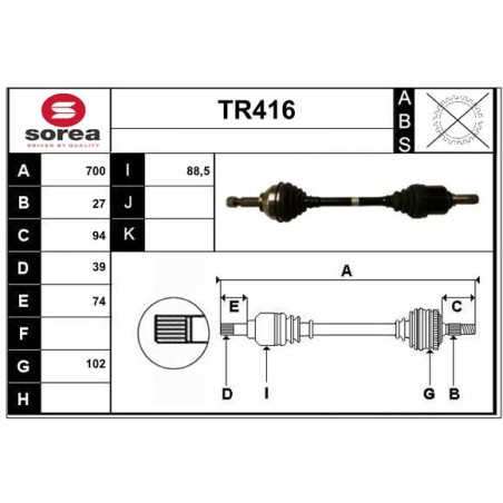 Cardan Arbre de Transmission avant Gauche Pour Renault Opel Nissan 391016100R