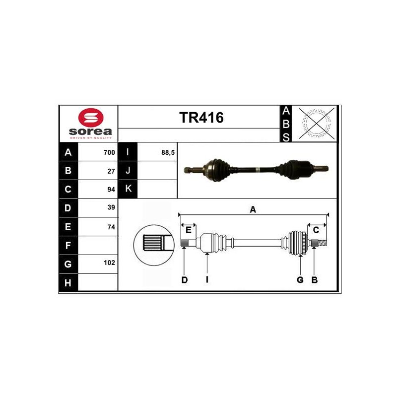 Cardan Arbre de Transmission avant Gauche Pour Renault Opel Nissan 391016100R