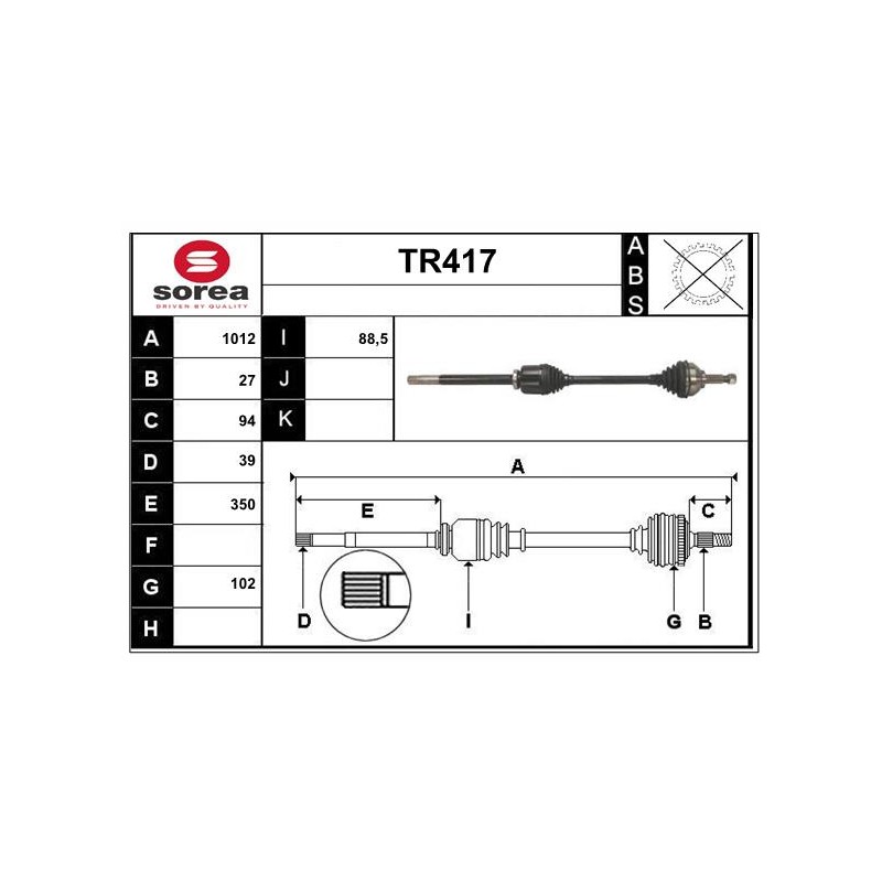 Cardan Arbre de Transmission Avant Droit Pour Renault Opel Nissan 8200452268