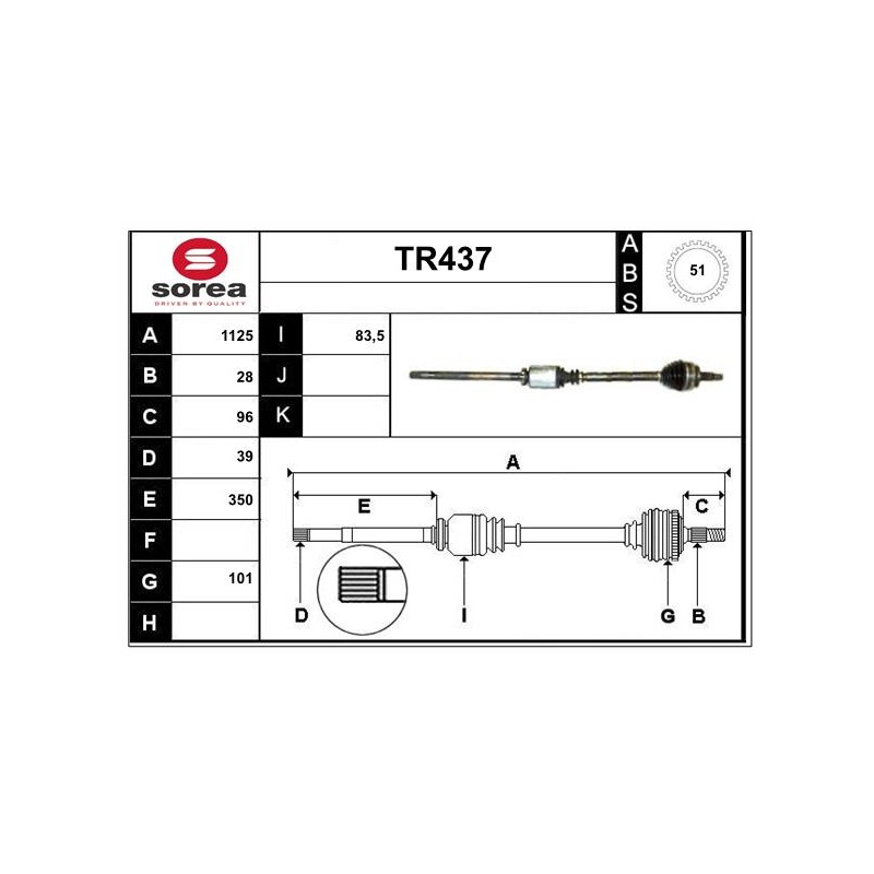 Cardan Arbre de Transmission Avant Droit Pour Renault Master II Opel Movano