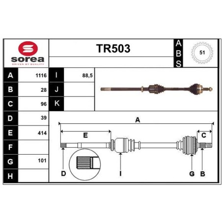 Cardan Arbre de Transmission Avant Droit Pour Renault Opel Nissan 8201187695