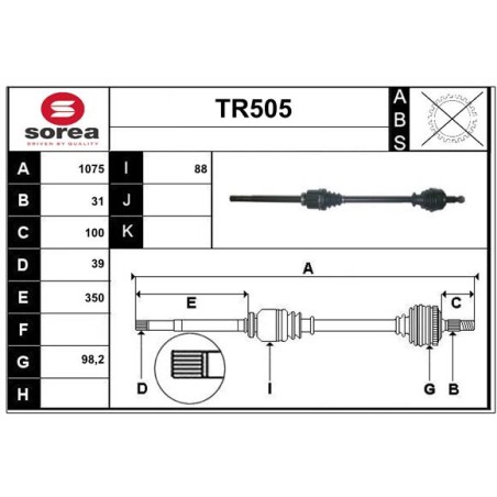 Cardan Arbre de Transmission Avant Droit Pour Renault Opel Nissan 8200842369