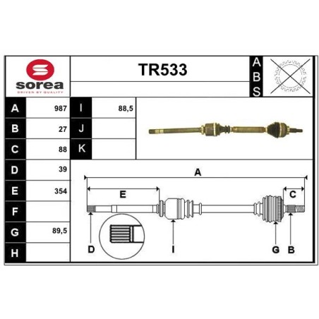 Cardan Arbre de Transmission Avant Droit Pour Renault Laguna III 8200618168
