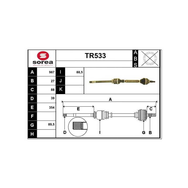 Cardan Arbre de Transmission Avant Droit Pour Renault Laguna III 8200618168