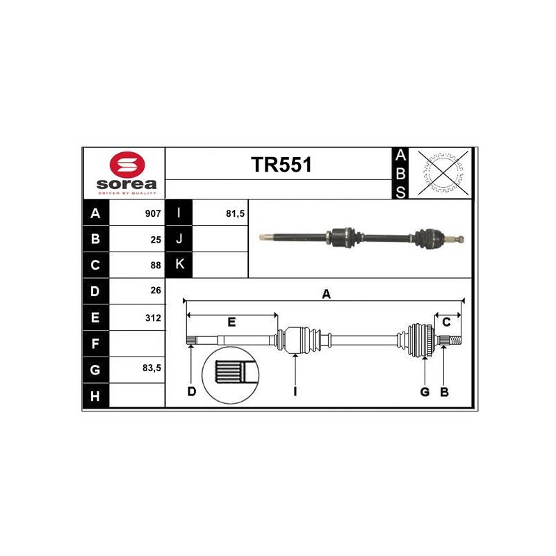 Cardan Arbre de Transmission Avant Droit Pour Renault 7711497233 8200472158