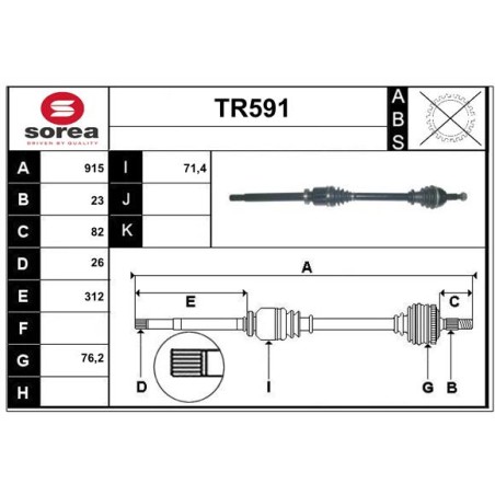 Cardan Arbre de Transmission Avant Droit Pour Renault Kangoo 8201235817