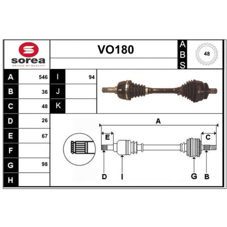Cardan Arbre de Transmission avant Gauche Pour Volvo S60 I V70 II 36000519