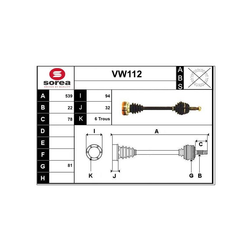 Cardan Arbre de Transmission avant Gauche Pour VW Caddy II Golf I Jetta Polo