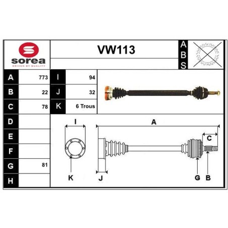 Cardan Arbre de Transmission Avant Droit Pour VW Caddy II Golf I Jetta Polo Seat