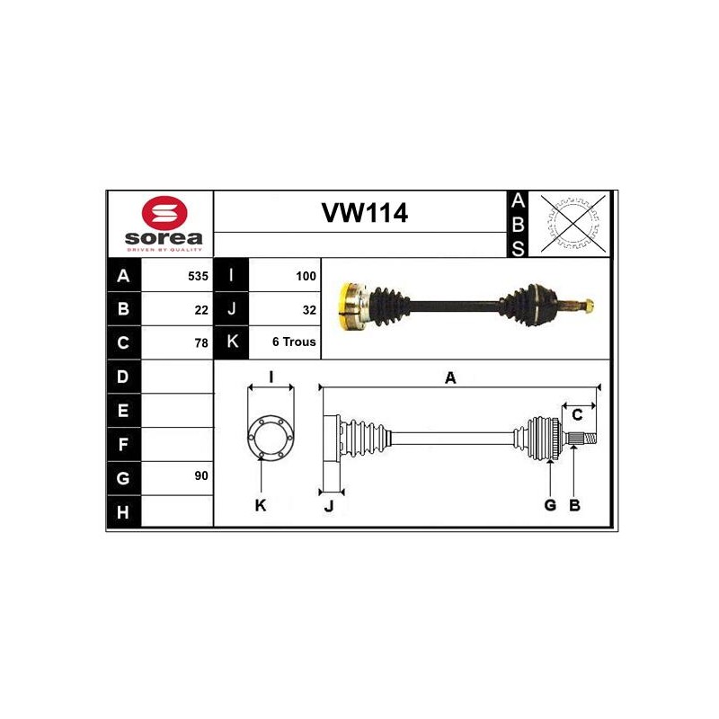 Cardan Arbre de Transmission avant Gauche Pour VW Scirocco Seat Cordoba Ibiza II