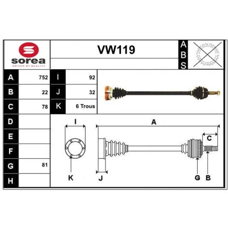Cardan Arbre de Transmission Avant Droit Pour VW Caddy Golf I Jetta Lupo Polo