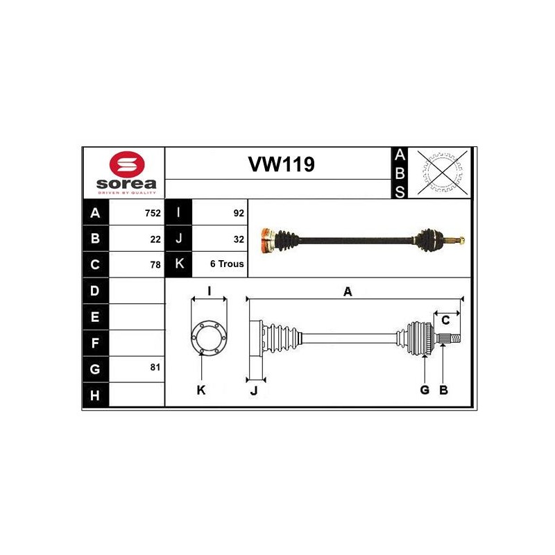 Cardan Arbre de Transmission Avant Droit Pour VW Caddy Golf I Jetta Lupo Polo