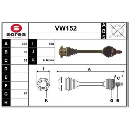 Cardan Arbre de Transmission avant Gauche Pour VW Seat Skoda Fabia I 6Q0407451KX