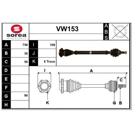 Cardan Arbre de Transmission Avant Droit Pour VW Seat Skoda Fabia I 6Q0407272DH