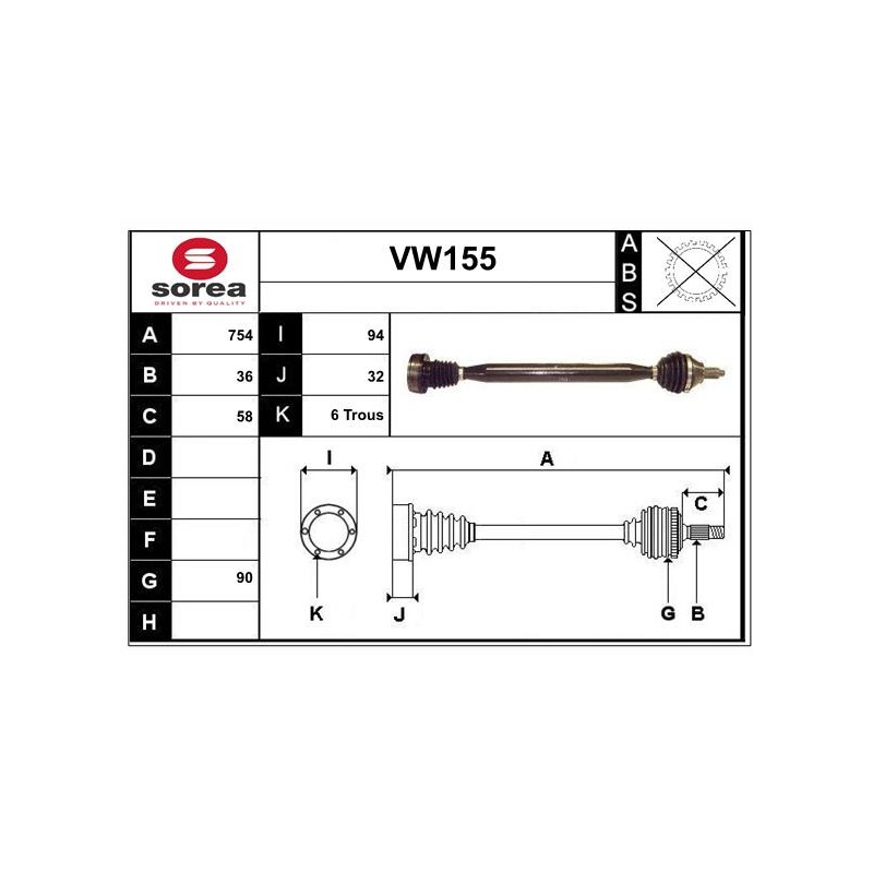 Cardan Arbre de Transmission Avant Droit Pour VW FOX Polo Seat Skoda 1.4 TDI