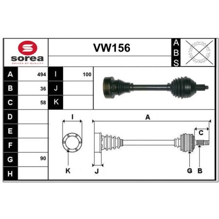 Cardan Arbre de Transmission avant Gauche Pour VW Audi Seat Skoda 6R0407761AX