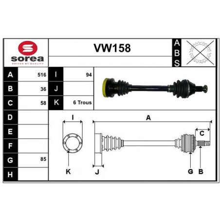 Cardan Arbre de Transmission avant Gauche Pour VW Polo Seat Skoda 6R0407761