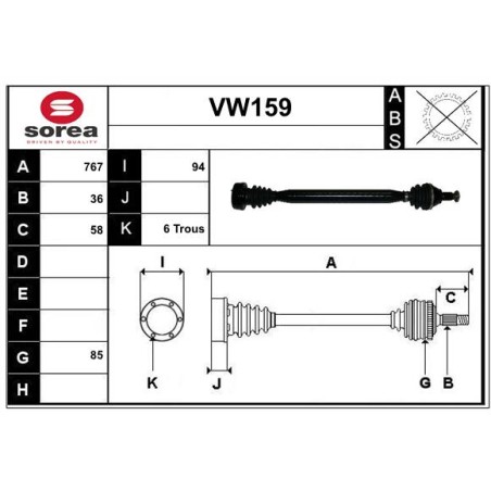 Cardan Arbre de Transmission Avant Droit Pour VW Seat Skoda 6R0407762X 6R0407762
