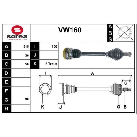 Cardan Arbre de Transmission avant Gauche Pour VW Audi Seat Skoda 6R0407761K