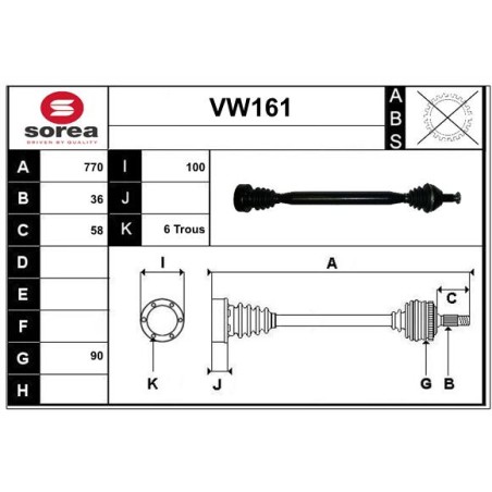 Cardan Arbre de Transmission Avant Droit Pour VW Audi Seat Skoda 6Q0407272EA