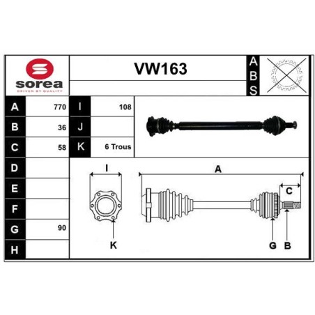 Cardan Arbre de Transmission Avant Droit Pour Seat Ibiza IV 6R0407764P