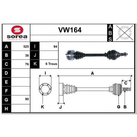 Cardan Arbre de Transmission avant Gauche Pour VW FOX 6QE407271H 6QZ407271H
