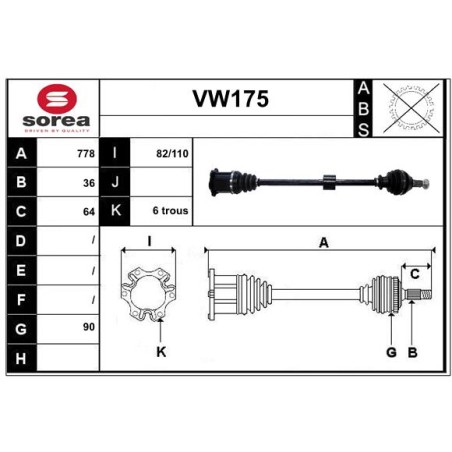 Cardan Arbre de Transmission Pour VW Audi Seat Ibiza V 2Q0407272CB 2Q0407452GX