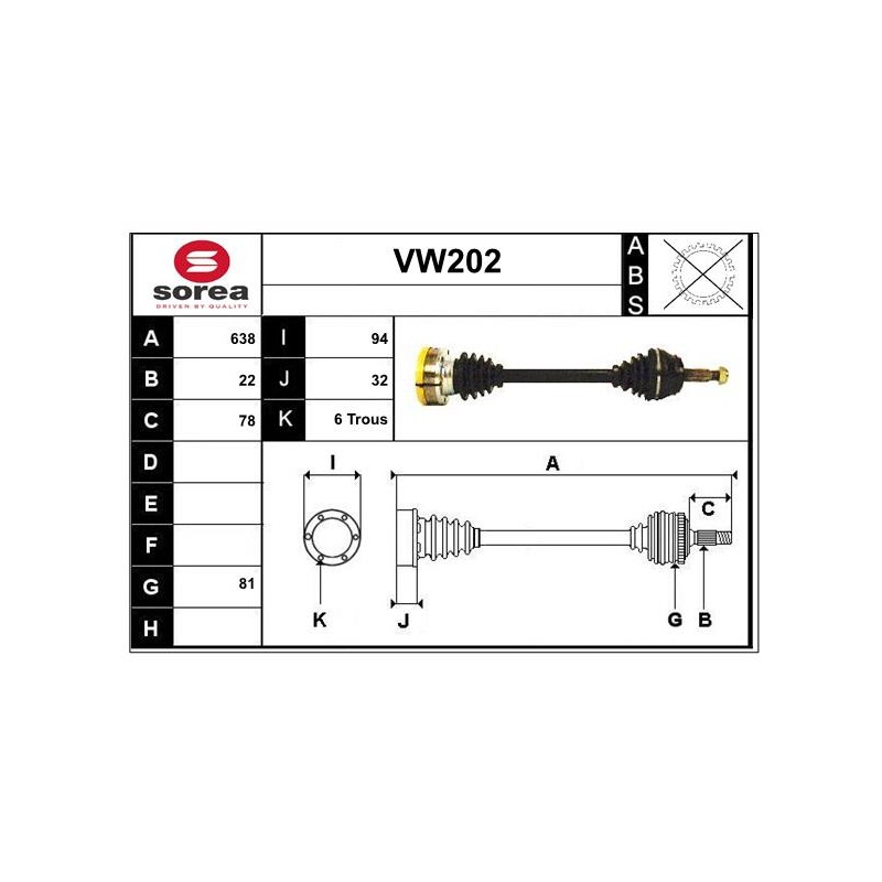 Cardan Arbre de Transmission avant Gauche Pour VW Golf II Jetta Passat Santana