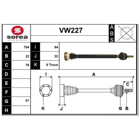 Cardan Arbre de Transmission Avant Droit Pour VW Golf III Passat Vento 1H0407272