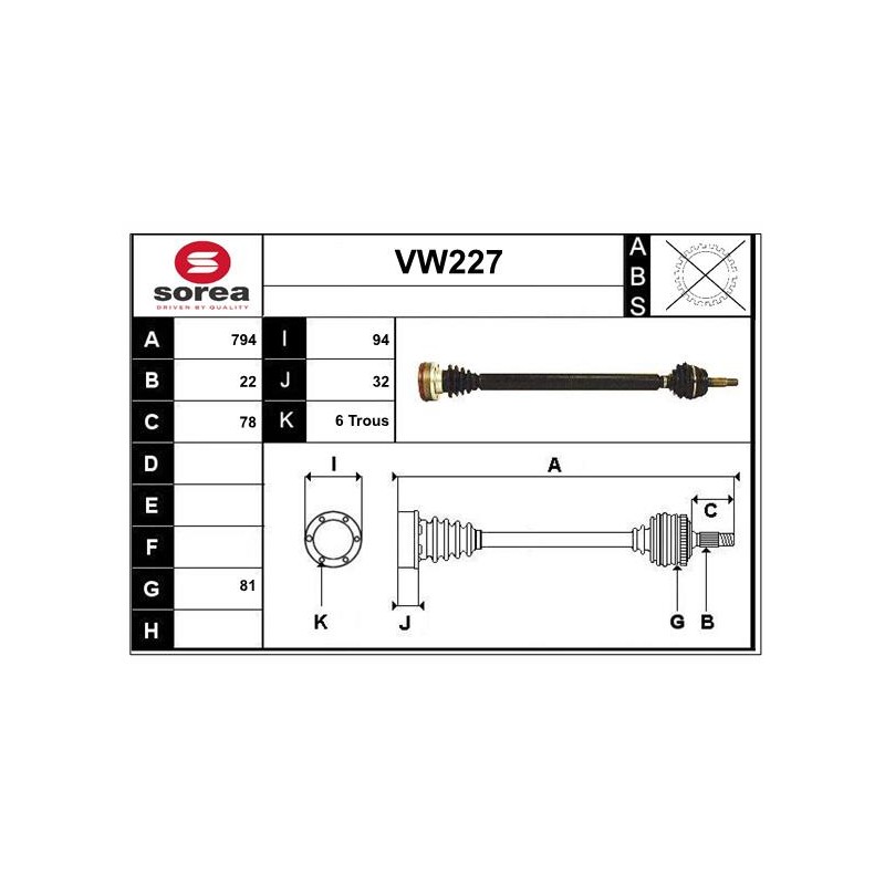 Cardan Arbre de Transmission Avant Droit Pour VW Golf III Passat Vento 1H0407272