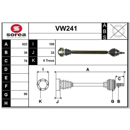 Cardan Arbre de Transmission Avant Droit Pour VW Audi Seat Skoda 1J0407452DX