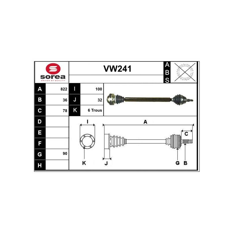Cardan Arbre de Transmission Avant Droit Pour VW Audi Seat Skoda 1J0407452DX