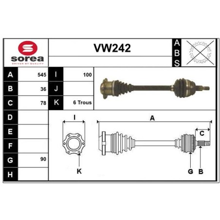 Cardan Arbre de Transmission avant Gauche Pour VW Bora Golf IV Seat Leon