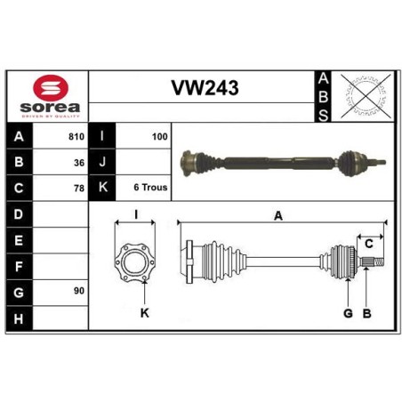 Cardan Arbre de Transmission Avant Droit Pour VW Bora Golf IV Seat Leon
