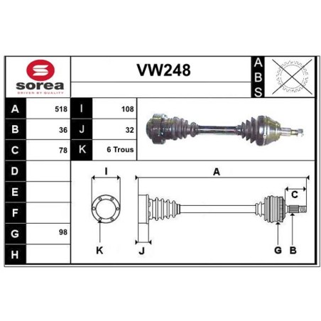 Cardan Arbre de Transmission avant Gauche Pour VW Audi Seat Skoda 1J0407271LN