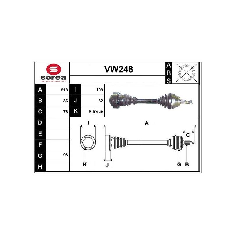 Cardan Arbre de Transmission avant Gauche Pour VW Audi Seat Skoda 1J0407271LN