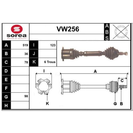 Cardan Arbre de Transmission avant Gauche Pour VW Bora Golf IV Audi A3