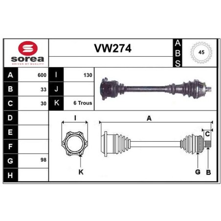 Cardan Arbre de Transmission avant Gauche Pour VW Passat Audi Skoda 8D0407271EK