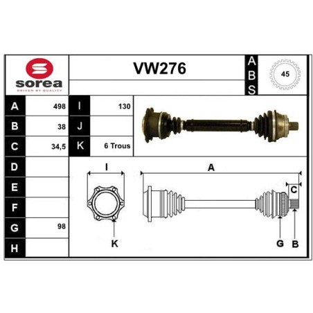 Cardan Arbre de Transmission Avant Droit Pour VW Passat Audi A4 8D0407452RX