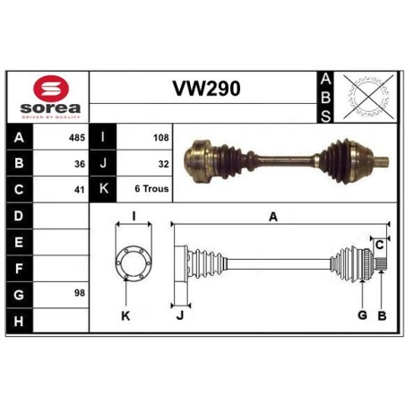 Cardan Arbre de Transmission avant Gauche Pour VW Audi Seat Skoda 5N0407763