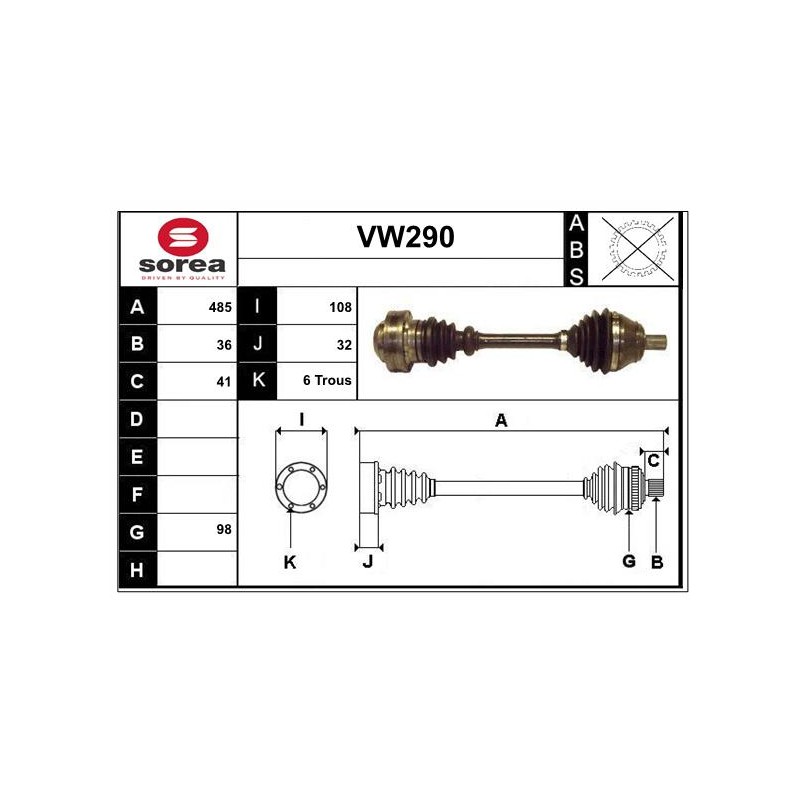 Cardan Arbre de Transmission avant Gauche Pour VW Audi Seat Skoda 5N0407763