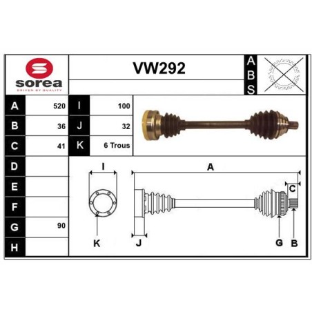 Cardan Arbre de Transmission avant Gauche Pour VW Audi Seat Skoda 1K0407451CX