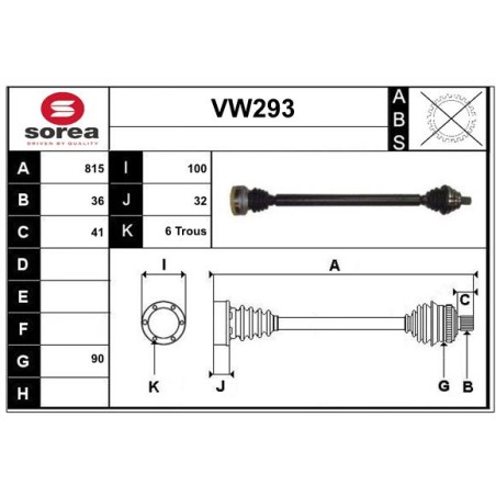 Cardan Arbre de Transmission Avant Droit Pour VW Audi Seat Skoda 1K0407456CX