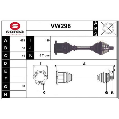 Cardan Arbre de Transmission avant Gauche Pour VW Audi Seat Skoda 5Q0407271L