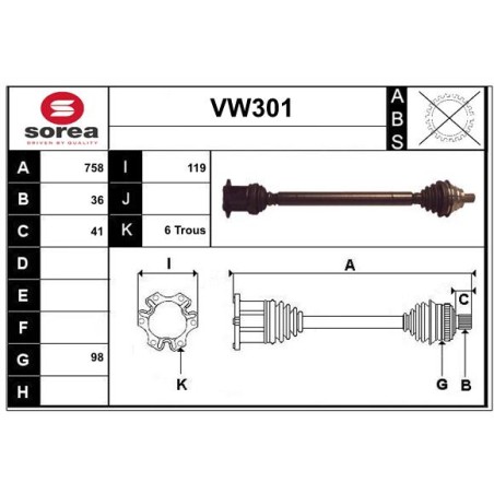 Cardan Arbre de Transmission Avant Droit Pour VW Audi Seat Skoda 5Q0407762AX