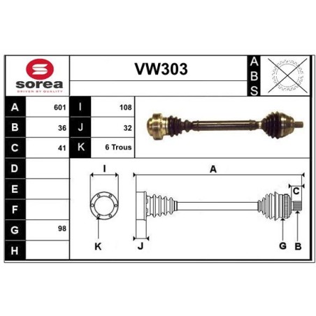 Cardan Arbre de Transmission Avant Droit Pour VW Audi Seat Skoda 1K0407272CR