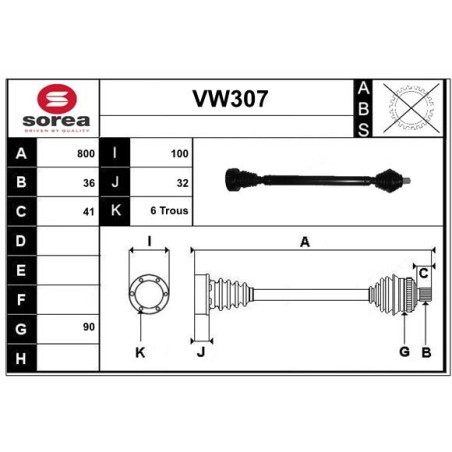 Cardan Arbre de Transmission Avant Droit Pour VW Audi Seat Skoda 1K0407272JT