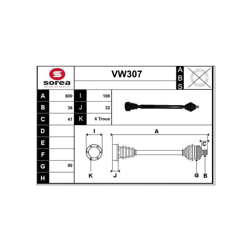 Cardan Arbre de Transmission Avant Droit Pour VW Audi Seat Skoda 1K0407272JT